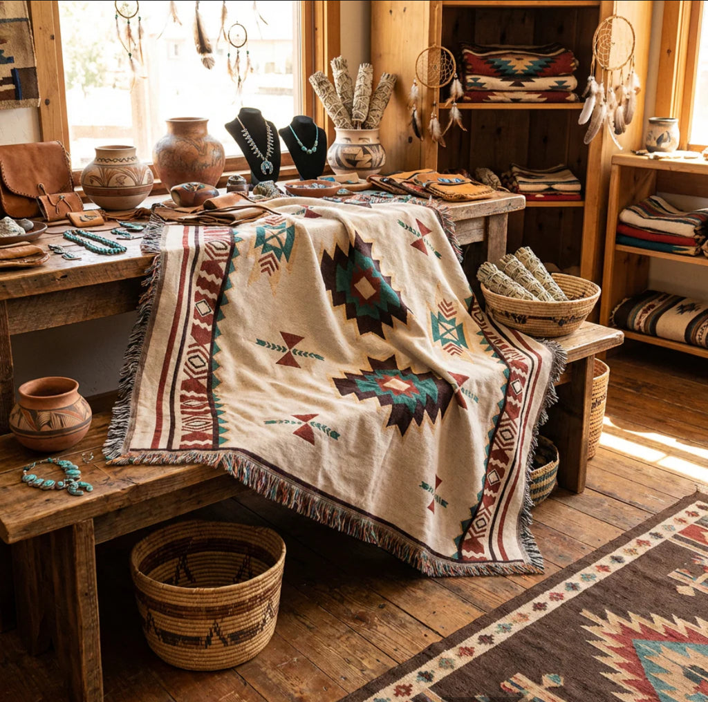 Bluestone Woven Tapestry Blanket